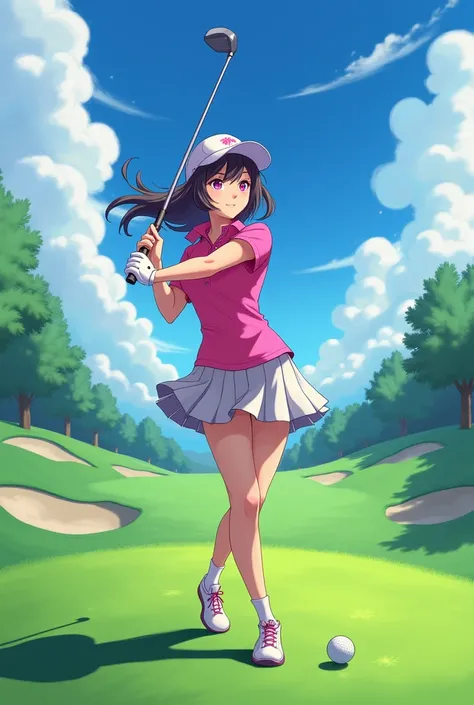 Fire Emblem Lucina wearing a Pink Polo with a Massive Popped Collar Polo while playing Golf