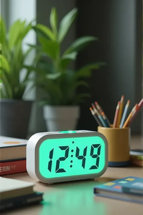 ¡Genial! With those words, Here&#39;s an idea:

**"A short clock that changes color to aqua green every time a college student sits down to study."**

This clock could be a fun gadget that motivates students to concentrate. If the clock changes color, It i...