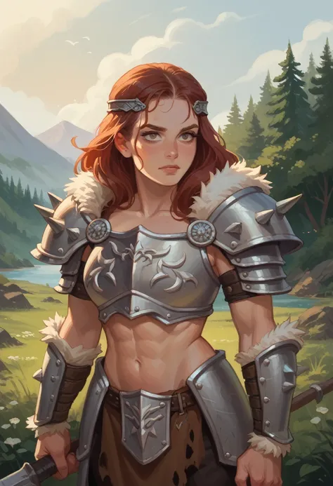 Barbarian warrior girl, ((fur armor)), beautiful face