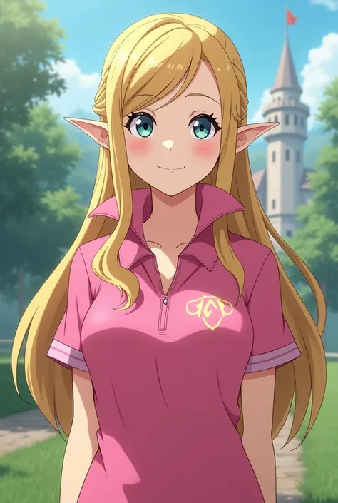 Anime Link and Princess Zelda wearing a Pink Polo with a Massive Popped Collar