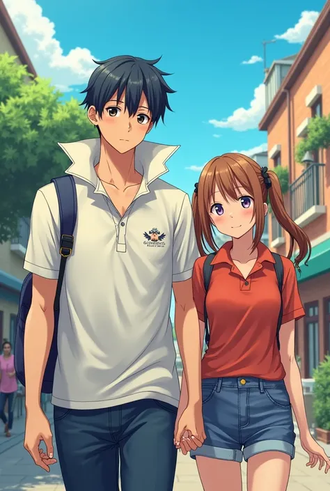 Anime Man wearing a Massive Popped Collar Polo with his girlfriend