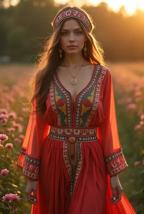 A young woman, whose name is Zeynep, wears traditional Turkish clothes from the  era. Her outfit was completed with an exquisitely embroidered caftan and a shalwar made of fine silk. She has a colorful inscription on her head and a thin gold necklace aroun...