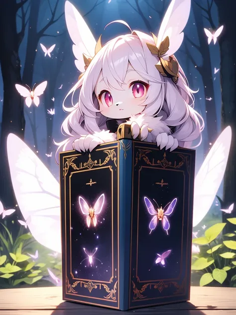 1girl, moth girl,holding book, book,big cute fluffy moth, moth, insect, fluffy, furry, moth wings, big eyes, moth eyes, moth antennae, antennae, chibi,anthro, insect, arthropod, 4 arms, arthropod abdomen,