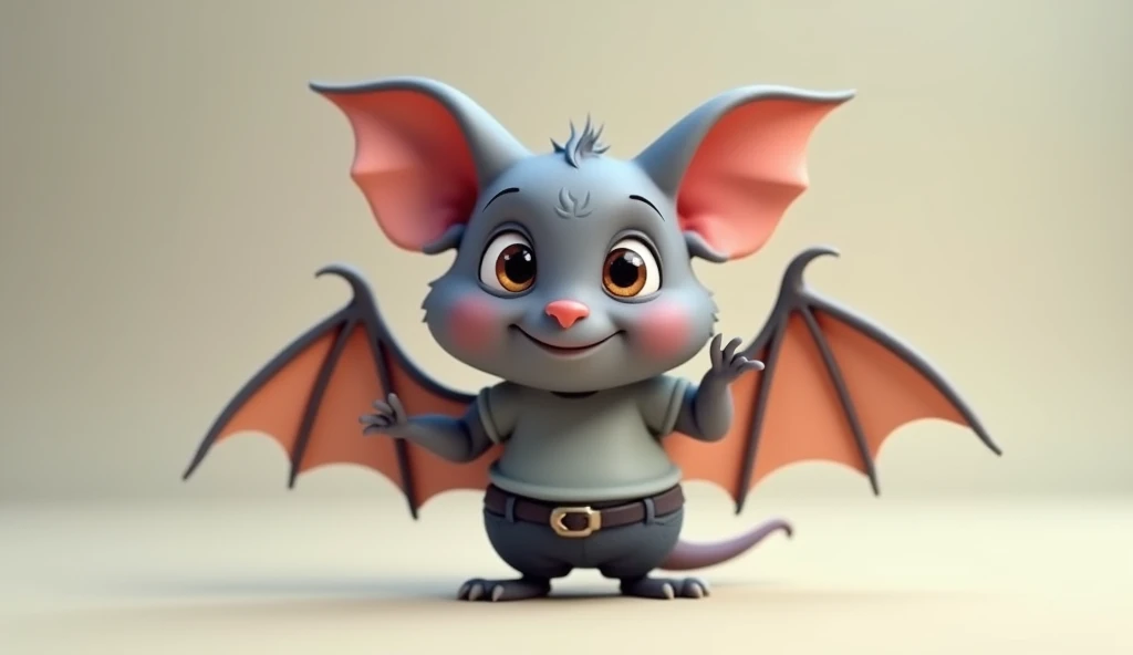 A cute grey bat with a shirt and animated pants 