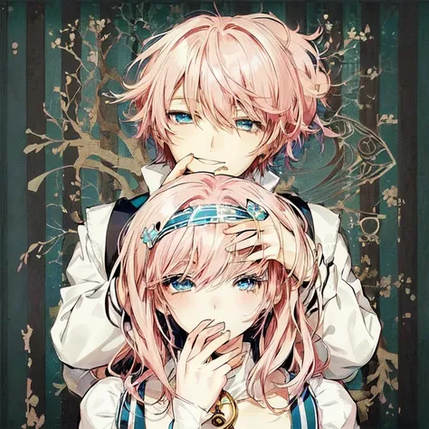 anime girl with pink hair and blue eyes holding a girl with pink hair, sasoura, inspired by Ib Eisner, doki doki literature club, light novel cover art, lolish, anime!!!!!!!!!!!!!!!, shoujo romance, anime cover, anime style”, detailed key anime art, sayori...