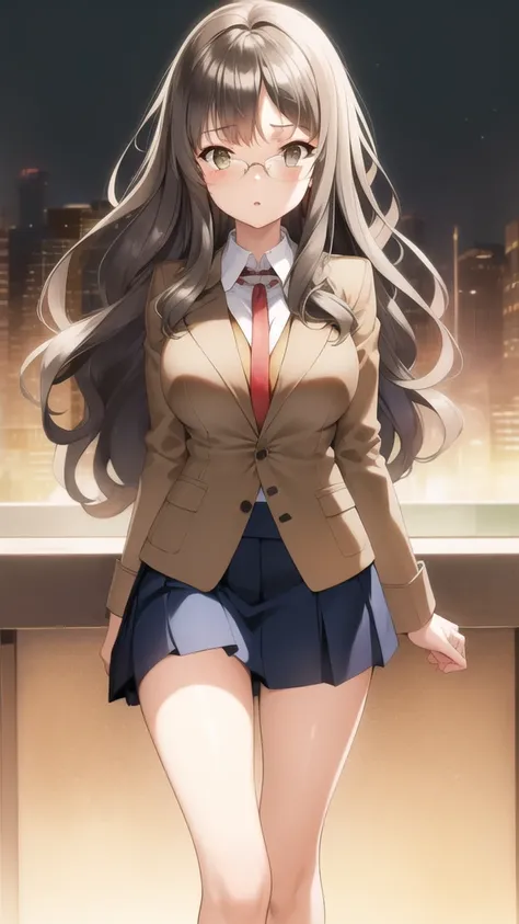 masterpiece, high quality, best quality, high resolution, 4k, high definition, beautiful lighting,highly detailed face, well drawn hands, well drawn legs,well drawn feet,well drawn eyes,1girl,futaba,grey hair, long hair, glasses,brown eyes,big breasts, min...