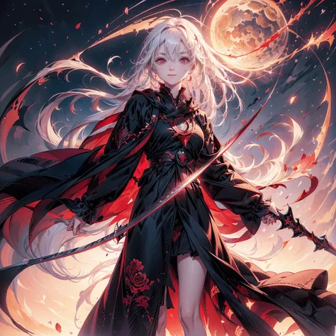 One girl,(((Perfect Anatomy、Best dynamic composition、Super detailed、Best Quality、masterpiece、Official Art、Presence)))、Anime Art、Black Sailor Suit、red and black sword、A sword that has turned red from absorbing blood、Two-handed sword、A sheath attached diagon...