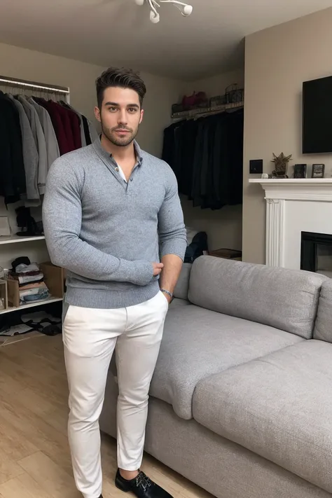 photo of handsome men ,clothes, in living room