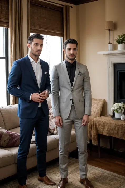 photo of handsome men ,clothes, in living room