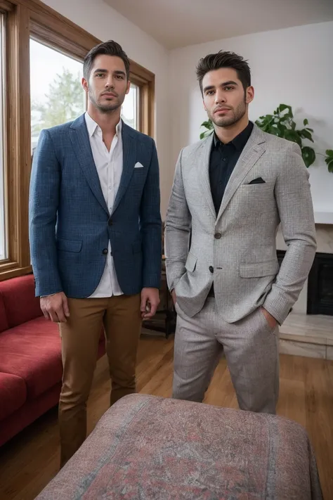 photo of handsome men ,clothes, in living room