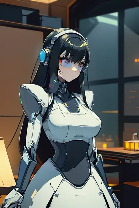 (masterpiece),(Highest quality),(Super detailed),(Best illustrations),(Best Shadow),(Absurd),(Detailed Background),(so beautiful), 16K, 8K, 4K,(Best Shadow),robotization,woman ,big bust,Robot Joint ,Metal skin,Black robot Suit,long hair,a black robot suit ...