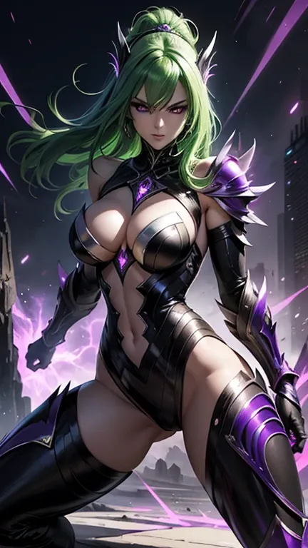 Realistic 1.2, Create a Silver Armored Woman of Ophiuchus with an imposing and powerful appearance. Your armor is purple, covering only essential parts of the body, like shoulders, chest and waist, leaving other areas exposed to highlight your mobility and...