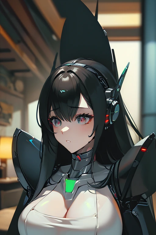 (masterpiece),(Highest quality),(Super detailed),(Best illustrations),(Best Shadow),(Absurd),(Detailed Background),(so beautiful), 16K, 8K, 4K,(Best Shadow),robotization,woman ,big bust,Robot Joint ,Metal skin,Black robot Suit,long hair,a black robot suit ...