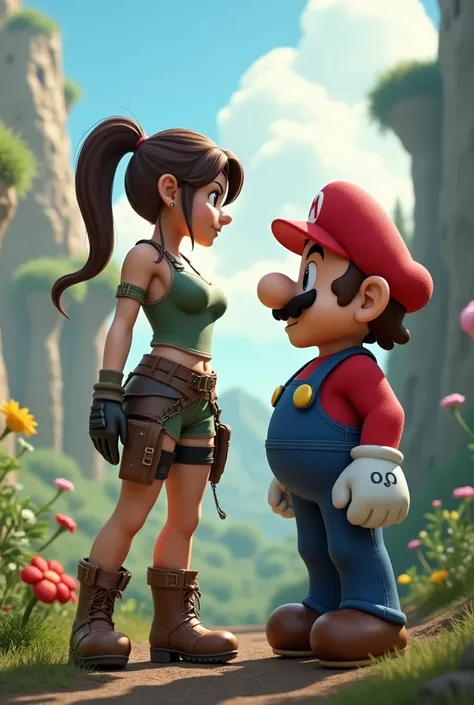 Lara Croft joins Super Smash Bros Ultimate. 8k HD High Quality image. Mario from Super Mario inlove with Lara Croft.