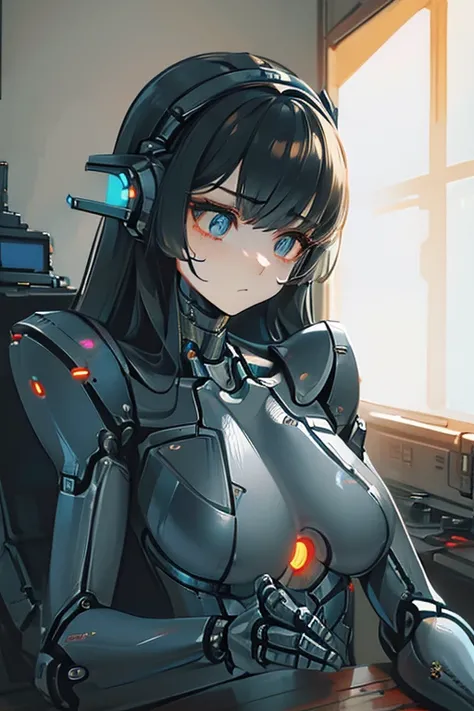 (masterpiece),(Highest quality),(Super detailed),(Best illustrations),(Best Shadow),(Absurd),(Detailed Background),(so beautiful), 16K, 8K, 4K,(Best Shadow),robotization,woman ,big bust,Robot Joint ,Metal skin,Black robot Suit,long hair,a black robot suit ...