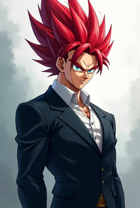 goku with red hair and blue eyes and formal suit Accurate, High resolution, masterpiece, dbs style