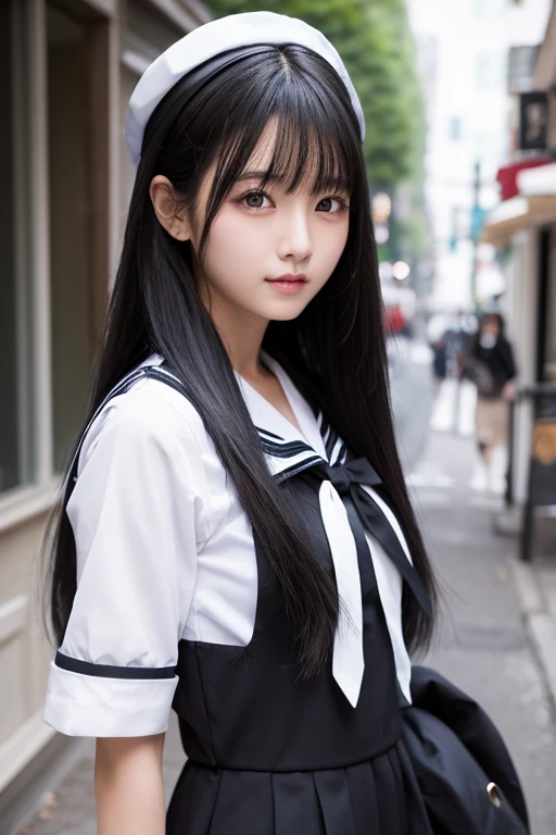 beautiful girl、Long Black Hair、１people、Black Eyes、Sailor suit、Model