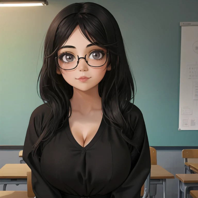 a cute petite short skinny slightly curvy emo mexican girl, short wild volumetric hair, one wearing glasses, beautiful detailed ...