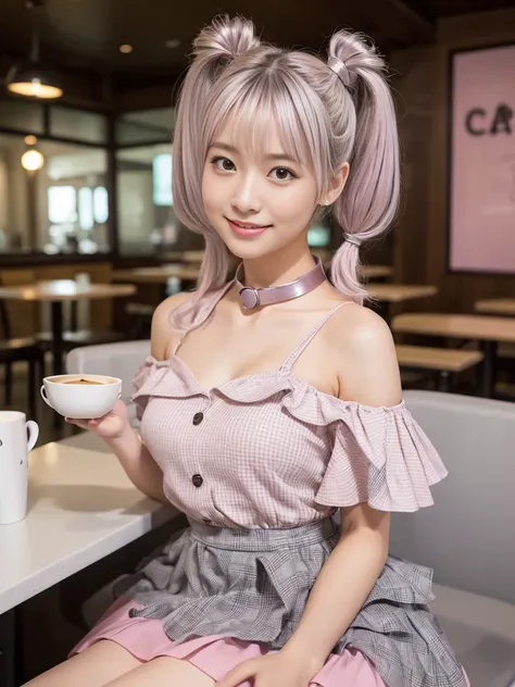 Full Body Shot, (Late-night secret meeting)
break, 
((pastel collar mini dress:1.2)), ((Tutu skirt:1.2)), ((Checked overskirt:1.2)), ((Bare Shoulder:1.2)), 
break, 
View your viewers, Japanese female university student, (One Woman:1.2), She is very beautif...