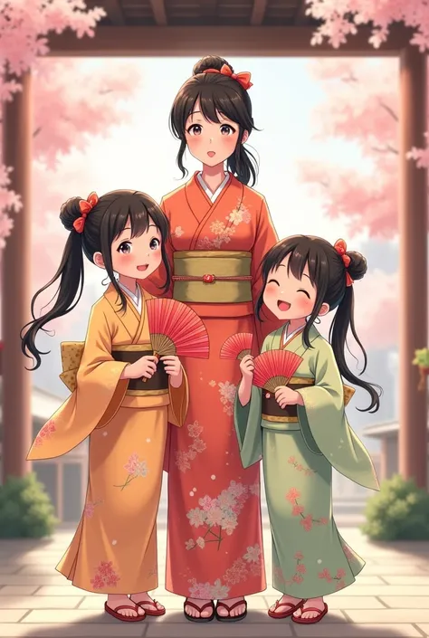 Anime mother and daughter New Year&#39;s costumes Daughters are twins