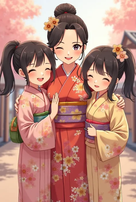 Anime mother and daughter New Year&#39;s costumes Daughters are twins