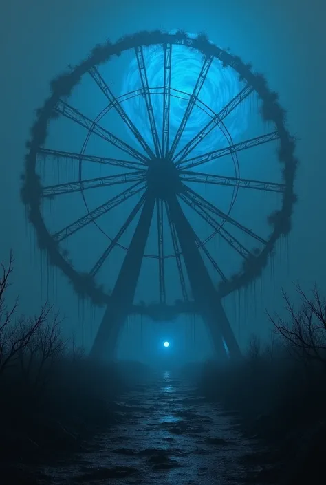 Create a domain expansion, as per my description:"It has a rather dark appearance,with a giant blue rose illuminating 10% from the darkness of the environment,with the 20-meter Ferris wheel and a deserted and dark place",domain expansion name "Ferris wheel...