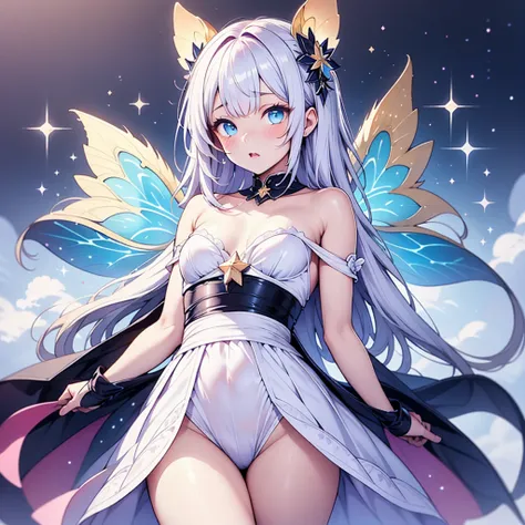 , 1 cute girl、(Positive), (If you look at this), (Very delicate and beautiful face)、(Beautiful eyes in every detail)、High resolution、High resolution、High color reproduction、High resolution、Absurd、Mysterious World、cute、Fluffy、Star Fairy、Small wings growing ...