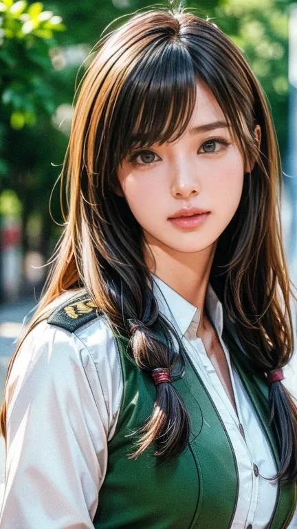 Beautiful girl in military uniform, (Best Quality,4K,8k,High resolution,masterpiece:1.2),Super detailed,(Realistic,photoRealistic,photo-Realistic:1.37),High resolution,超High resolution,Studio Lighting,Ultra-fine painting,Sharp focus,Physically Based Render...