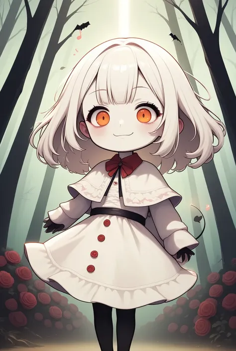 solo,1girl\(chibi,cute,kawaii,small kid,white hair,long hair,bangs,ear\(fluffy,white,rabbit-ear\),red eye,big eye,beautiful shin...