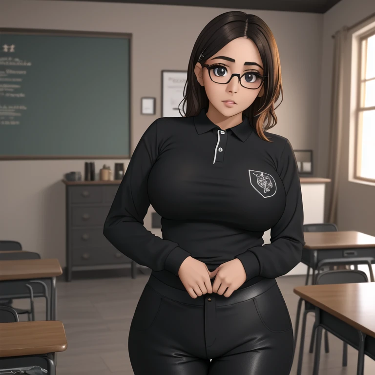 a cute petite short skinny slightly curvy emo mexican girl, short wild volumetric hair, one wearing glasses, beautiful detailed ...