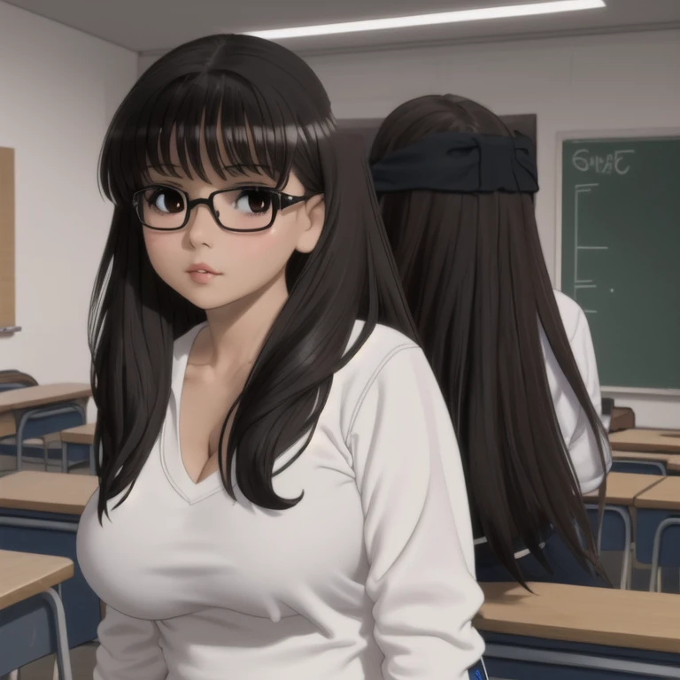 a cute petite short skinny slightly curvy emo mexican girl, short wild volumetric hair, one wearing glasses, beautiful detailed ...