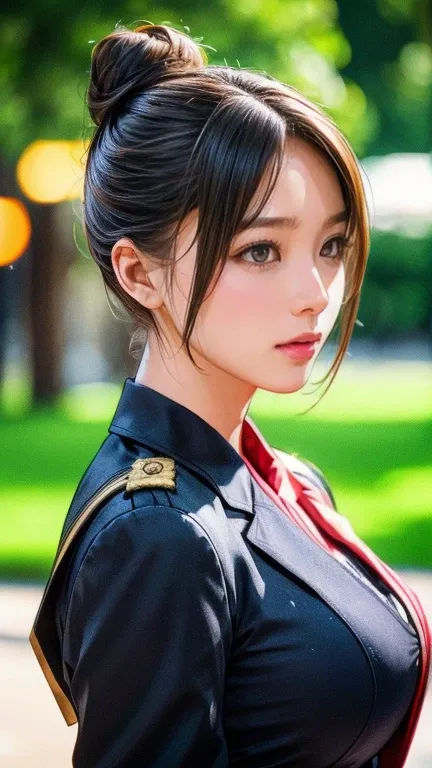 Beautiful girl in military uniform, (Best Quality,4K,8k,High resolution,masterpiece:1.2),Super detailed,(Realistic,photoRealistic,photo-Realistic:1.37),High resolution,超High resolution,Studio Lighting,Ultra-fine painting,Sharp focus,Physically Based Render...