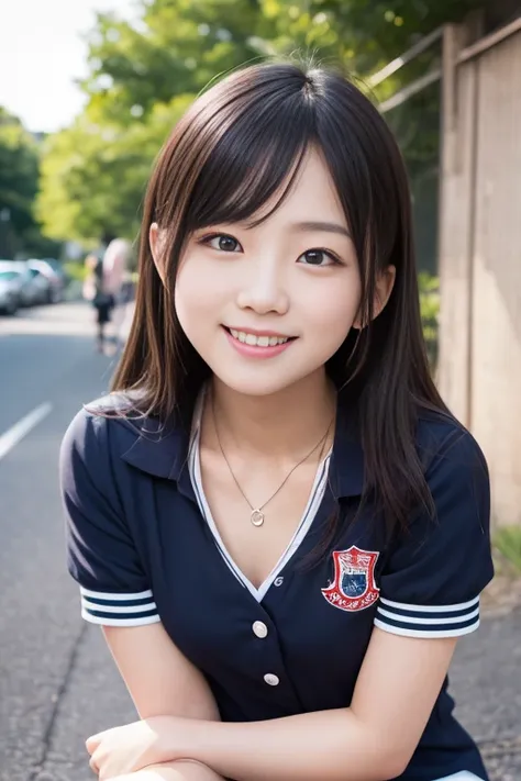 High quality masterpiece, 8k, , Japanese Girls, RAW Photos, Absurd, Winner portrait smile face, 笑face, Alone, Uniform, Summer Clothes Idol&#39;face, violet, Gardenia, Delicate girl, Long black hair, Dark Eyes, Upper body digital SLR, Observe the audience, ...