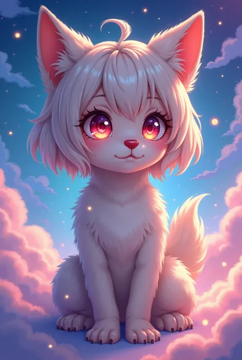 1dog girl, droopy dog ears, cosmic hues, multicolor eyes, full body, anime style