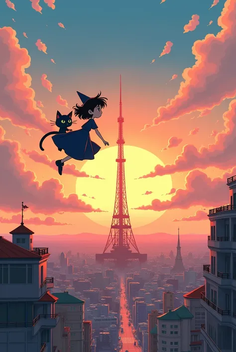 Kiki&#39;s Delivery Service style　Osaka sky　Tsutenkaku