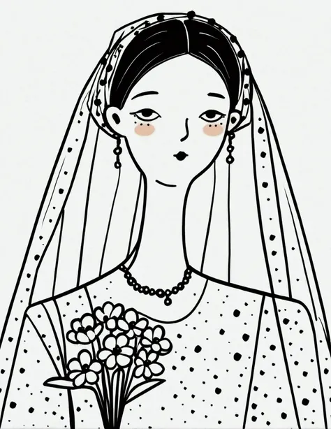 childish art，line art，folk art，stick figure，beautiful bride portrait，minimalism，cute，