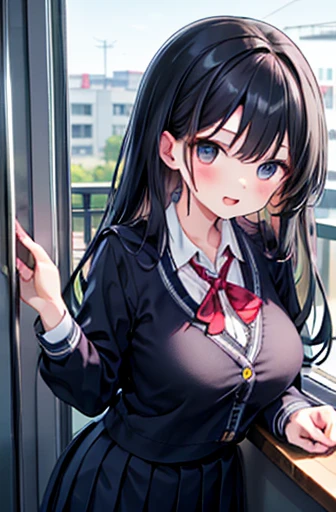 {masterpiece}, {Best Quality},One girl,School_Uniform,Large Breasts、Long black hair、