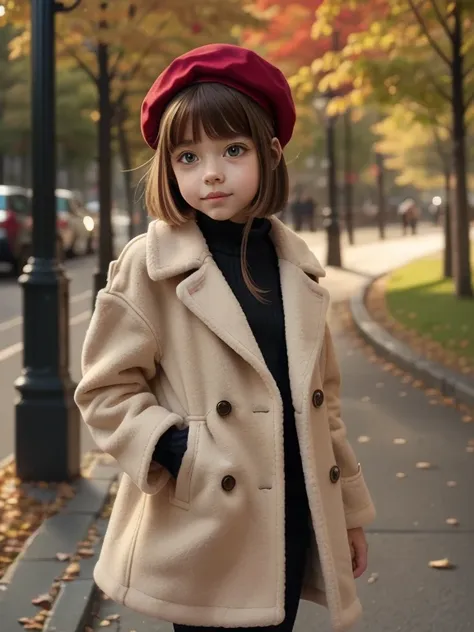 eleonora girl, shy, bobcut, small size, coat, beret, autumn