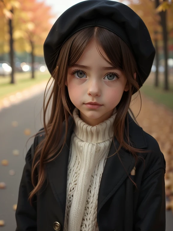 eleonora girl, shy, bobcut, small size, coat, beret, autumn