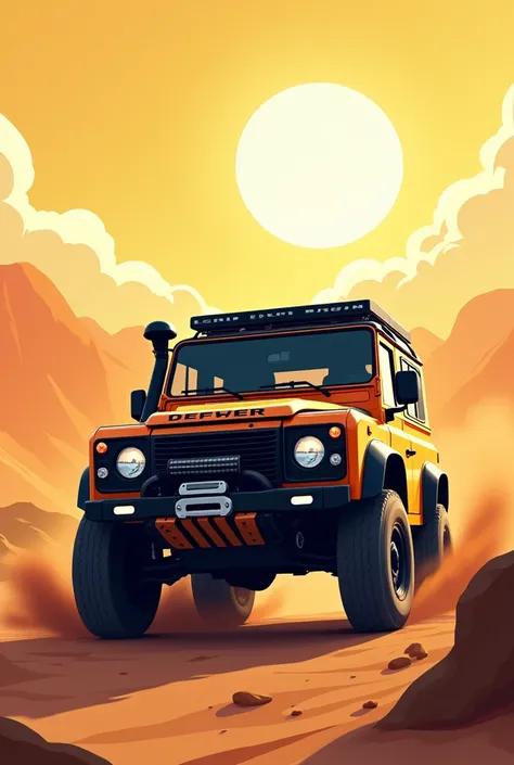 (Very Simplistic vector art:1.2), land rover defender long wheelbase, rally, Dakar, sunlight,