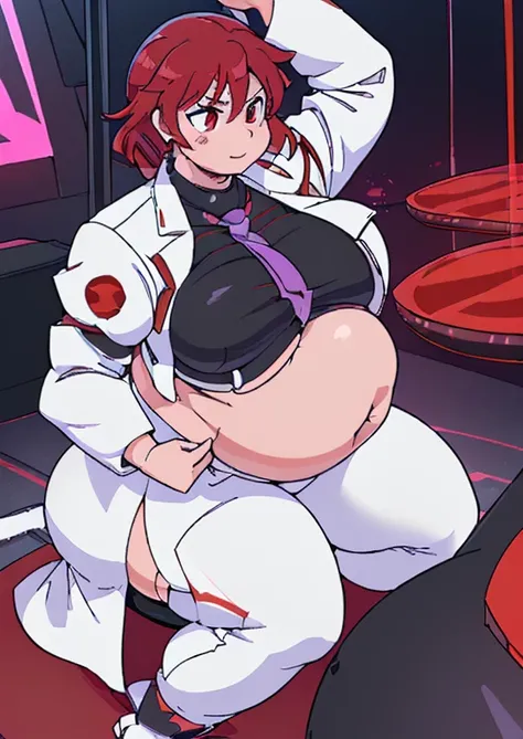 ((best quality, 4k, 8k, anime girl, masterpiece)), ((((beautiful extremely detailed face)))), (((beautiful eyes, red eyes))), ((hard skin)), cinematic lighting, ((perfect anatomy)), (((chubby, SSBBW, tall, (((extremely huge belly, very round belly, huge bu...