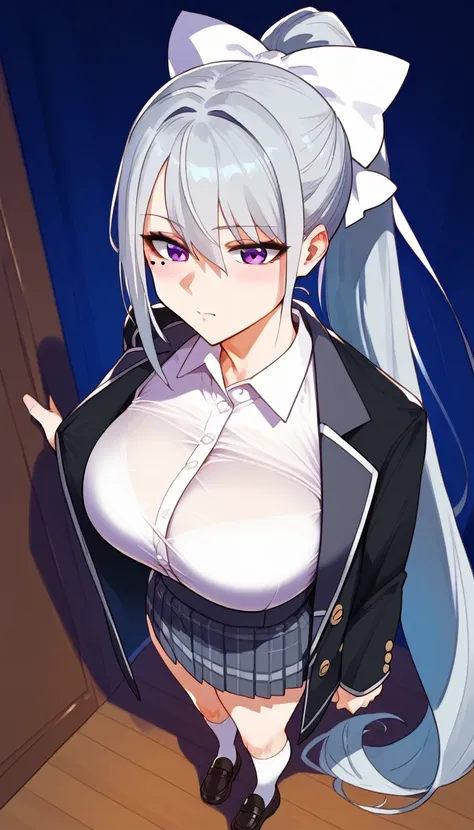 score_9, score_8_up, score_7_up, hk1, purple eyes, grey hair, hair between eyes, long hair, very long hair, ponytail, mole, mole...