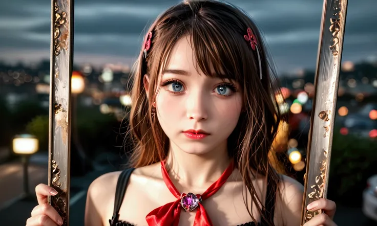 a shadowy lesbian vampire stalks yuna, cute yuna, 2, sexy shabby outfit, scared, desperate, viewer walking home late at night in tokyo, yuna calls out for help and runs towards them, damsel in distress, stormy night, (best quality,4k,8k,highres,masterpiece...