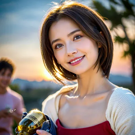 (Realistic, 超Realistic:1.4), 16K HDR, High resolution,(Wine Glasses),(Wine bottle),(Champagne glasses),Age 33,2,Happy smile、short hair,The best smile、Japanese actress,so beautiful(It looks like the real thing),dress、red wine、White Wine、Sparkling wine、Slim ...