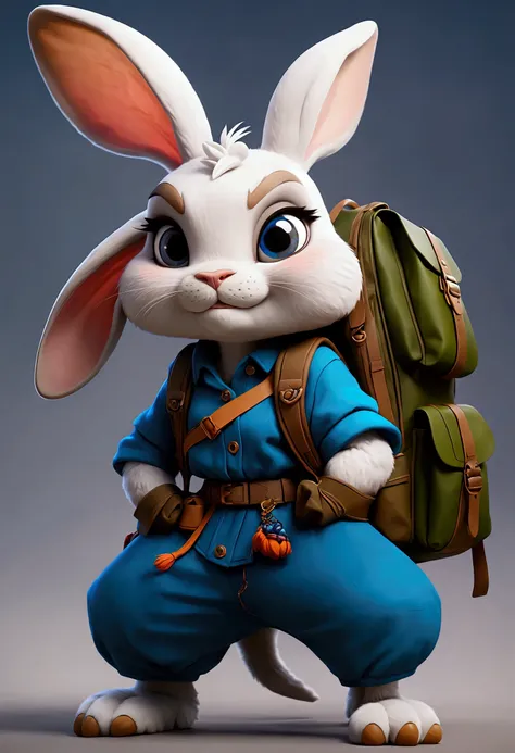 This character is a female rabbit with blue fur and has the power of strength and a huge backpack. 