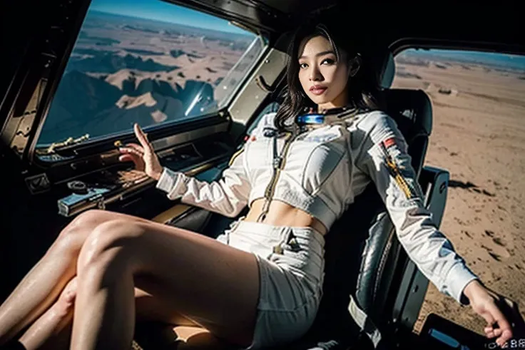 (((Spacecraft extravehicular activity))), (((Woman doing a spacewalk))), (((The world of Mad Max))) , (((universe space))),A boldly composed photograph of a Japanese woman, as if taken by a famous artistic photographer, (((Blockbuster art photography)), (8...