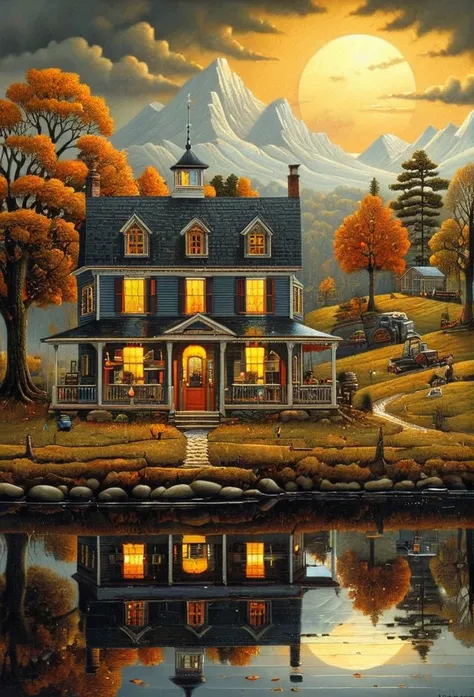 Reflection art, by Charles Wysocki, (best quality, masterpiece, perfect composition, very aesthetic, ultra-detailed, intricate details:1.3)