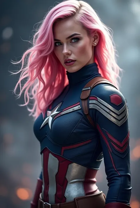 realistic image of emma stone as captain america without panties full body photograph of (: 1), (Pink hair rim lighting), sharp, shallow depth of field, female heroic, (curves: 1,2), (highly detailed), (awarded), (masterpiece), movie photo, ( HDR), (8k wal...