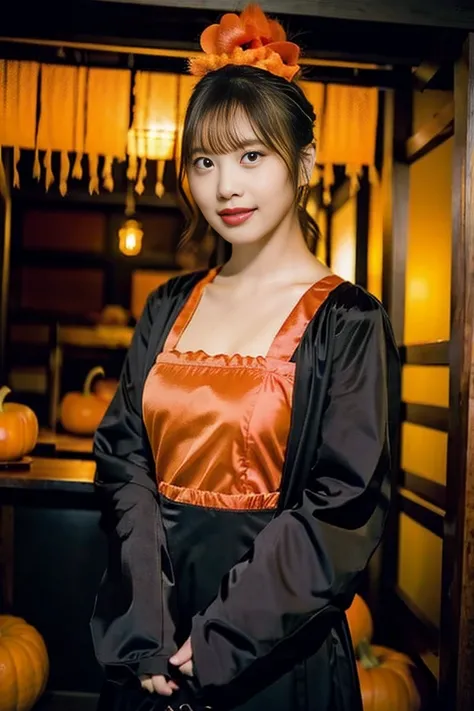 Halloween of Japanese Temple in the pumpkin Galaxy.A beautiful young Japanese lady wearing witch costume.
Japanese autumn harvest thanksgiving. Many stalls and people having fun.