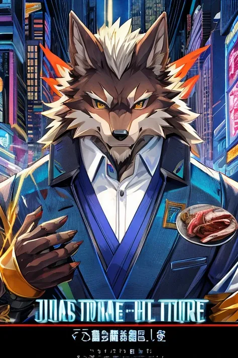 Sci-fi anime texture drawing、Color Comics、Japanese Manga、Handsome werewolf、In the future city、A werewolf orders and receives meat、I&#39;m leaving。、The store clerk is also a werewolf...、